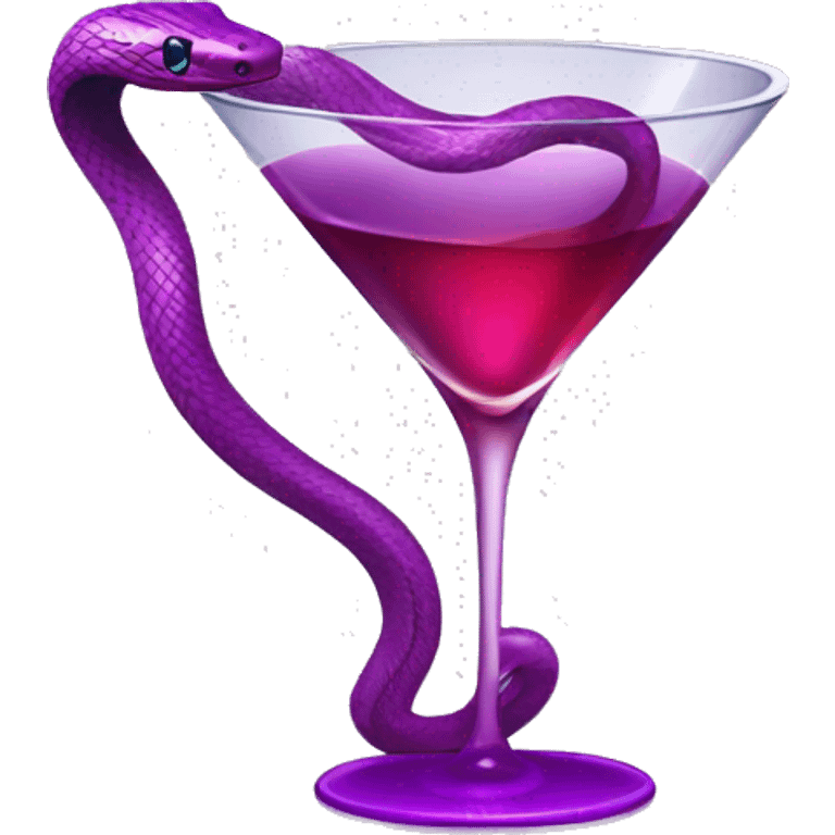 a snake wrapping around a martini glass in the form of a pharmaceutical logo in which is a violet-red liquid emoji