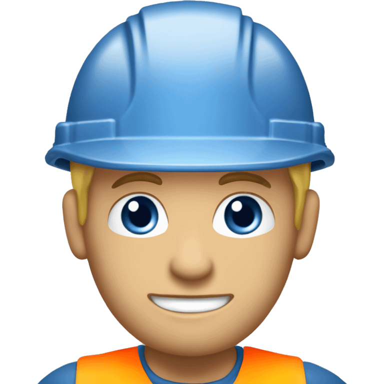 homme blond yeux bleu sans barbe avec cheveux court en l'air dans une tenue de chantier emoji