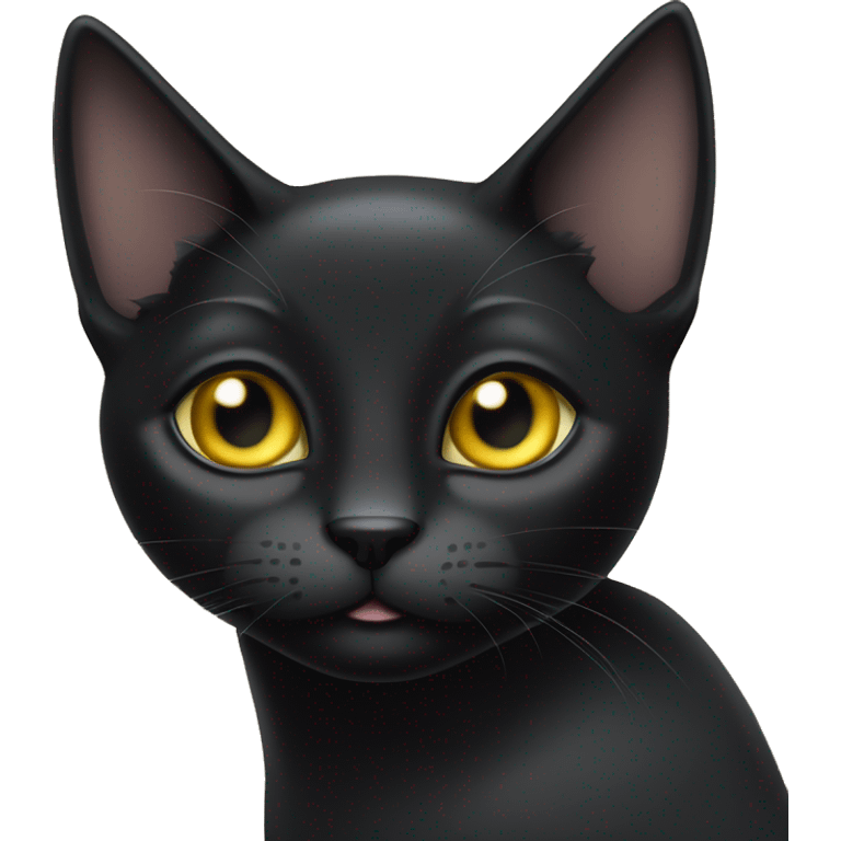 One petite, solid sleek black cat. Light yellow eyes. Black pointed tufts of hairs at the very tips of ears only, no tufts on the lower ear, or anywhere else. Fully body and no other color markings.  emoji