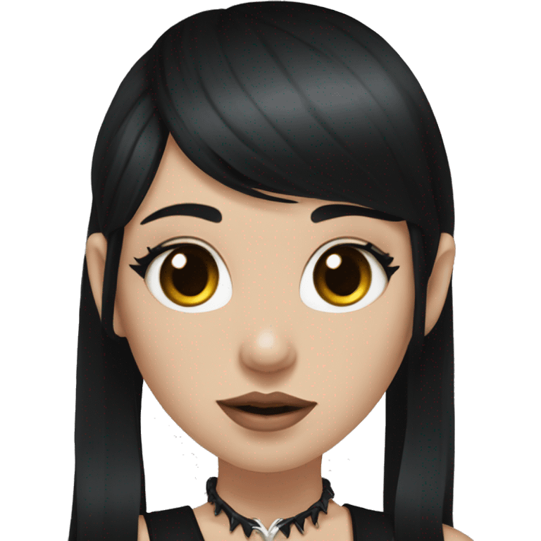 Portrait. Goth deer girl in a black sleeveless dress with a choker. White antlers with deer ears. Long Black hair emoji