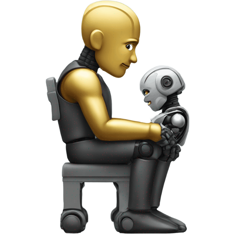 the thinker with the head of a cute robot emoji