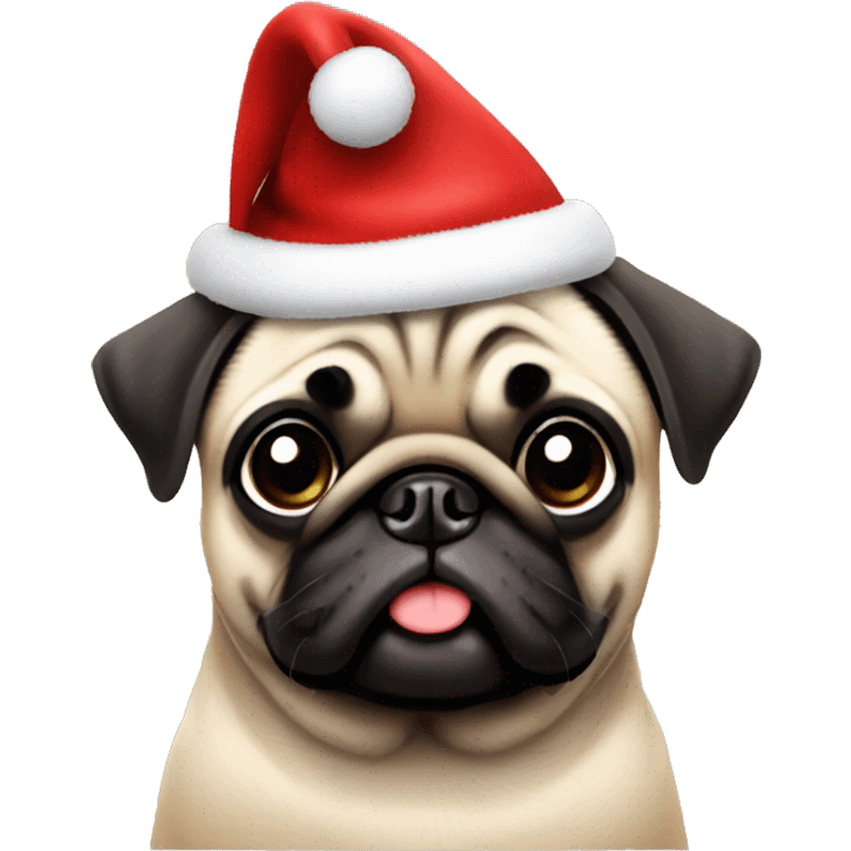 Pug wearing Christmas hat and Christmas lights emoji