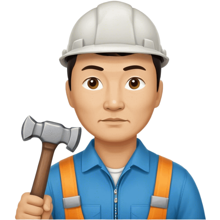 photorealistic kazakh worker middle age with 
hammer emoji