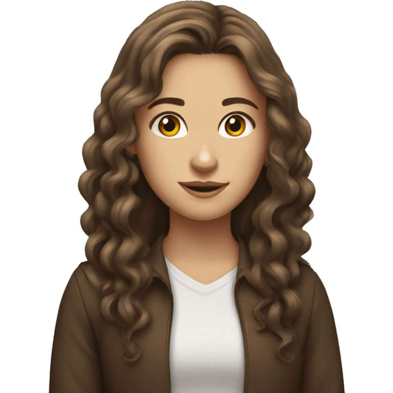 Create a series of picture where a brown haired girl some with straight and some with curly long hair reading  emoji