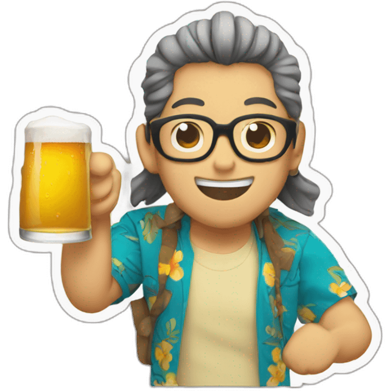 Japanese wearing glasses alohashirt is holding beer emoji