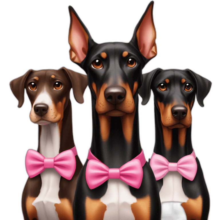 doberman-with-a-pink-bow-tie,-next-to-a-white-and-a-brown-dobermans emoji