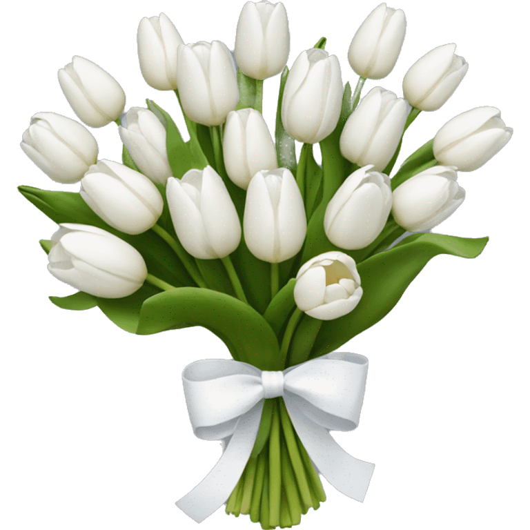 white tulip bouquet with a white bow holding the flowers together emoji