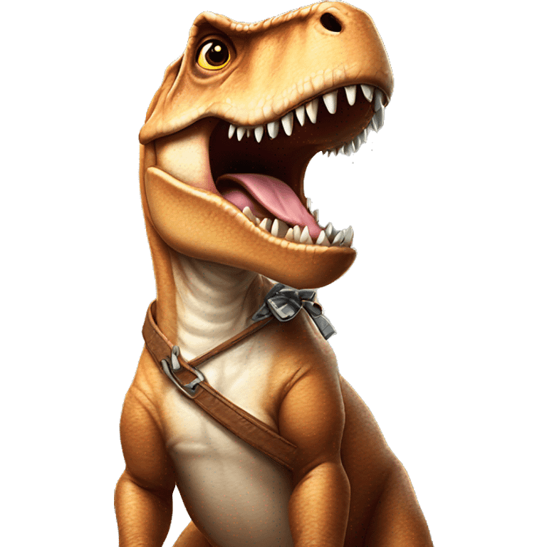 T-Rex holding a dog by its neck ￼ emoji