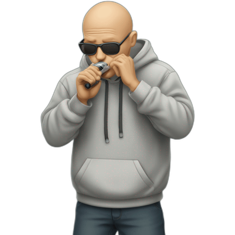 cool 50 year old bald guy in a hoodie playing harmonica emoji