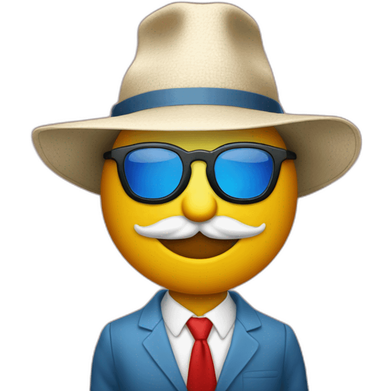 un bonhomme avec un chapeau et des lunettes de soleil rouge emoji