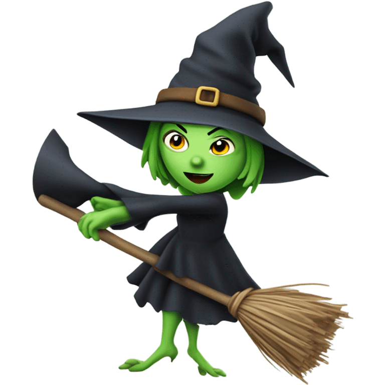 Wicked witch on broom asking which way directions emoji