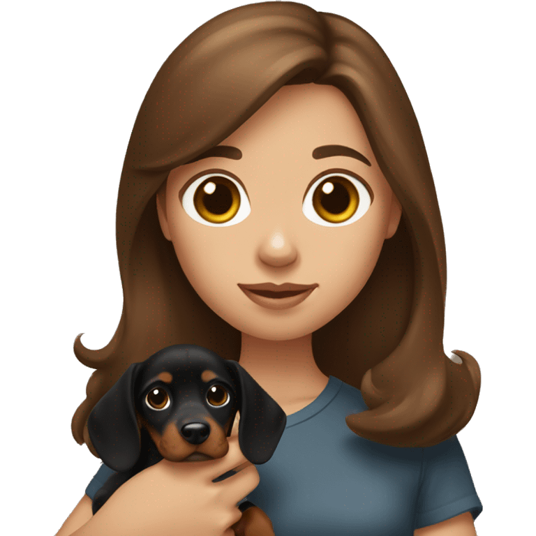 Brown hair girl holding black and tan dachshund puppy emoji