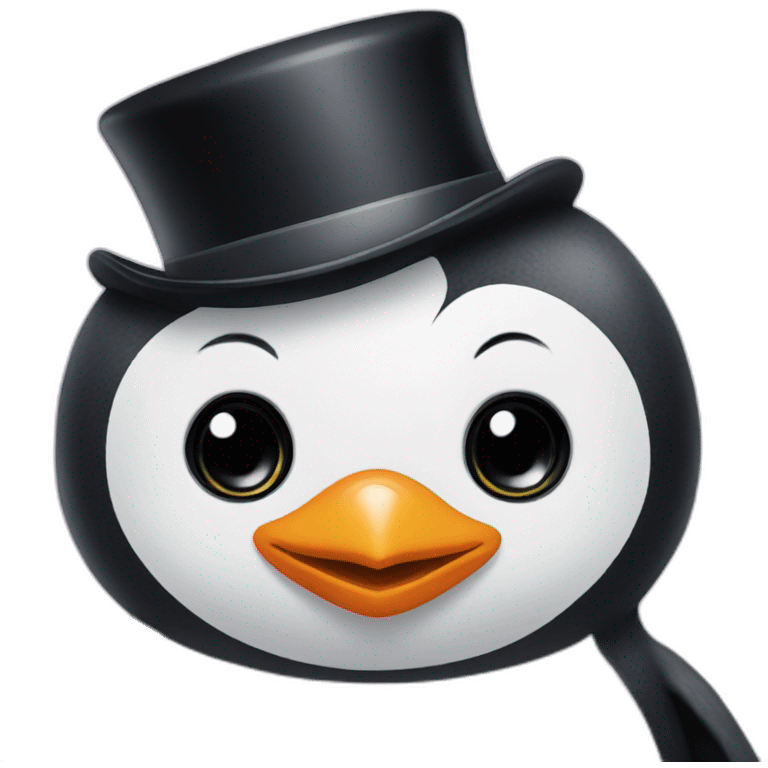 a baby penguin with a black top hat on his head emoji