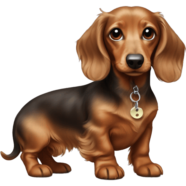  puppy longhair dachshund fair colours and her owner a short and curly hair man emoji