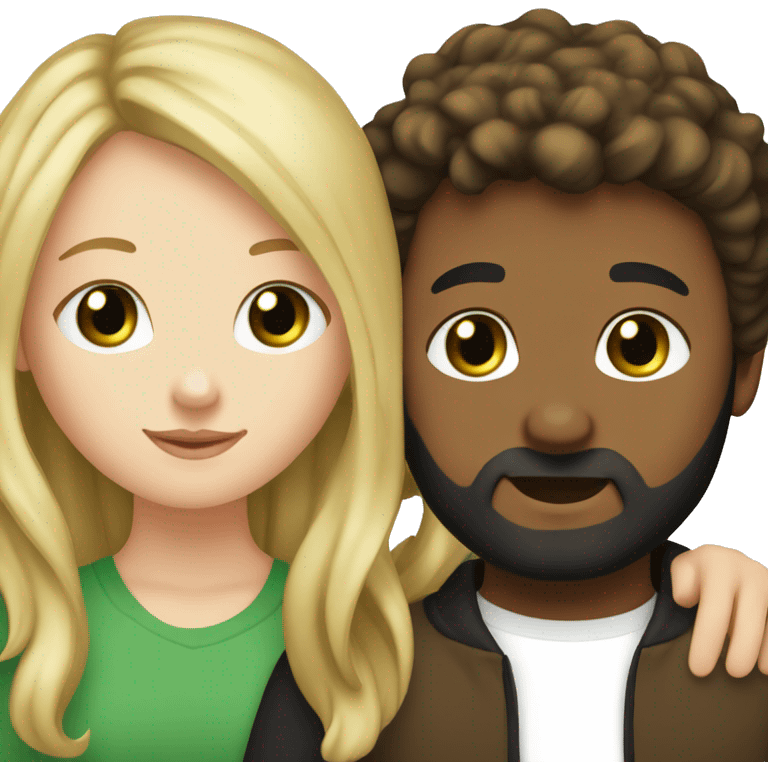 Beautiful white girl with brown hair and green eyes hugging a white beautiful boy with blond hair and black beard  emoji