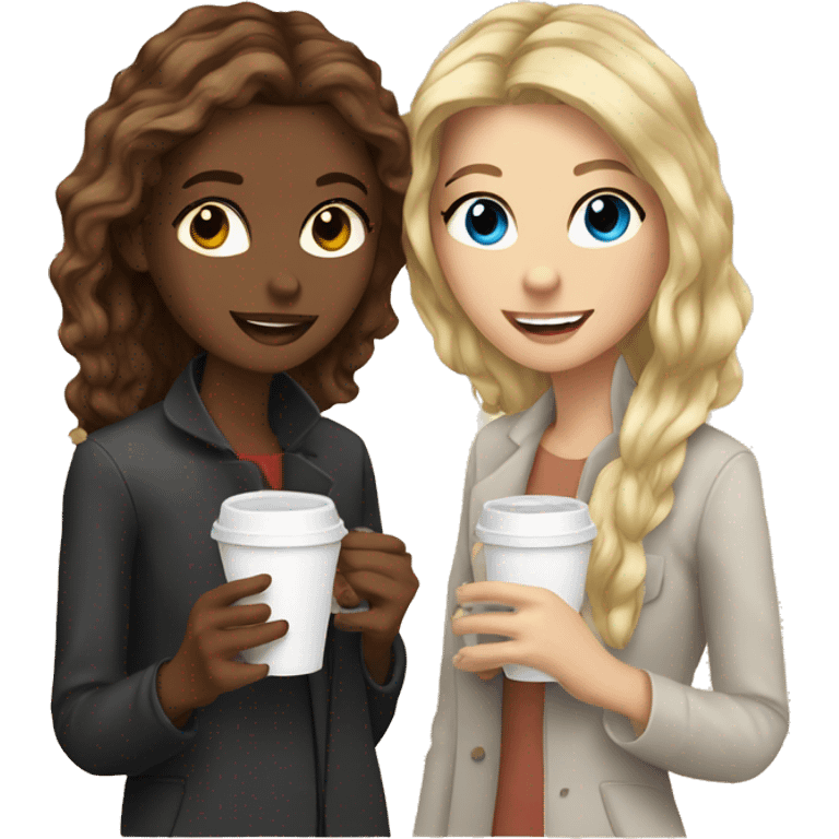 brown hair and blonde hair best friend girls having coffee  emoji