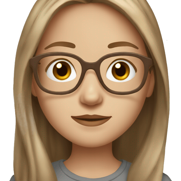 Create a girl with brown eyes and long length light brown hair and pale skin wearing brown tortoise shell glasses emoji