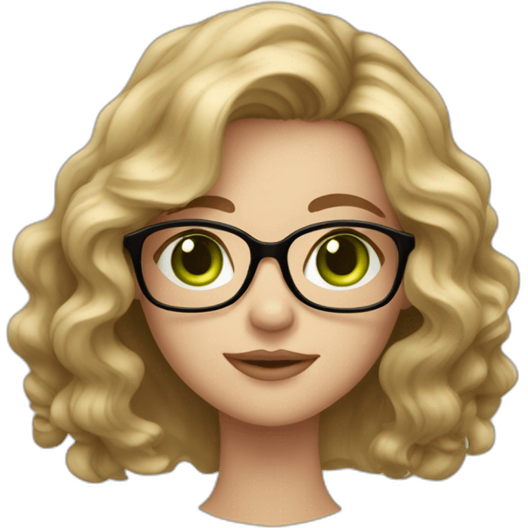 fair skin girl, wavy dark blonde, green eyes, beautiful, glasses emoji