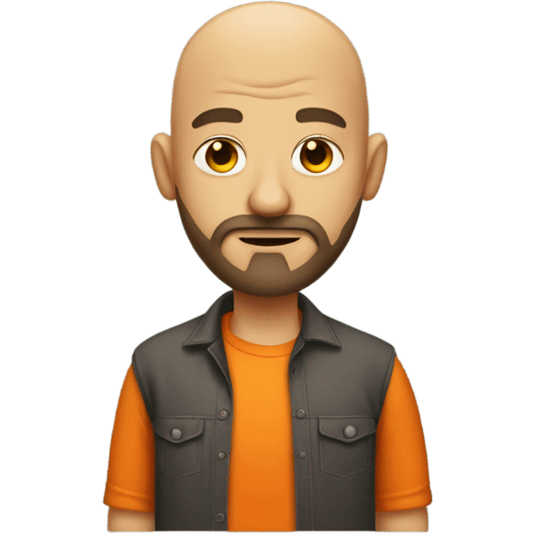 Creepy bald guy in bright orange shirt with bad beard emoji