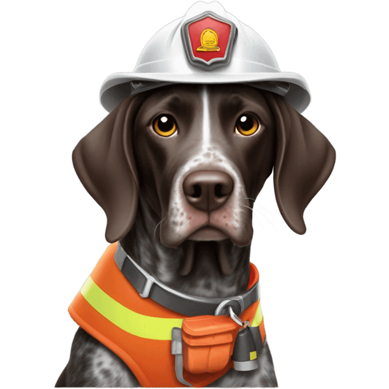 German short haired pointer dog wearing a fireman helmet emoji