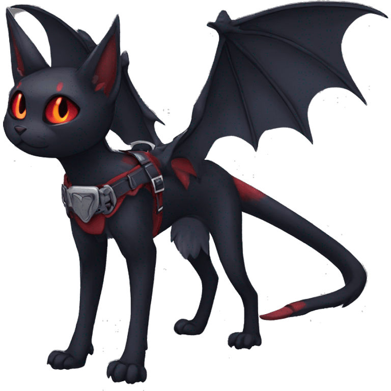 cool anthro edgy black evil red ethereal fantasy nargacuga-bat-cat-Fakemon collar harness full body emoji