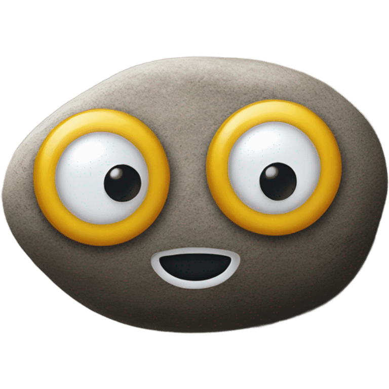 plastic googly eyes glued on a rock emoji