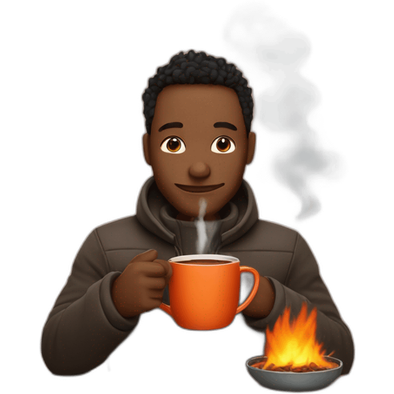 Léon musk drinking hot chocolate around a fire emoji