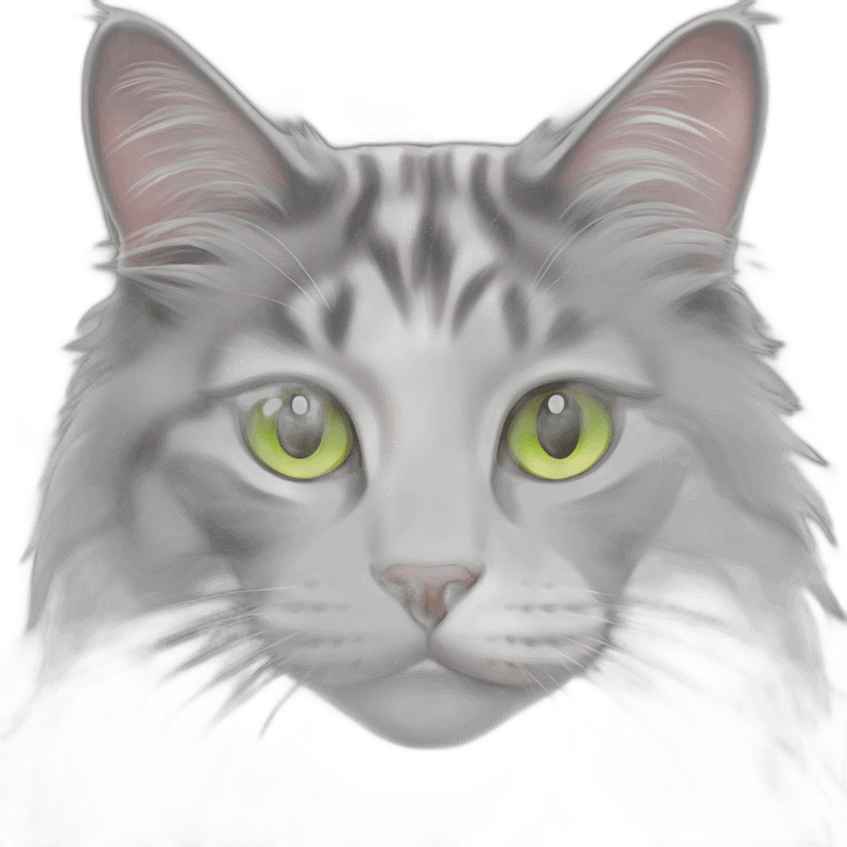 gray and white norwegian forest cat with lime color eyes emoji