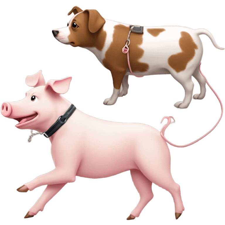 Dog walking a pig emoji