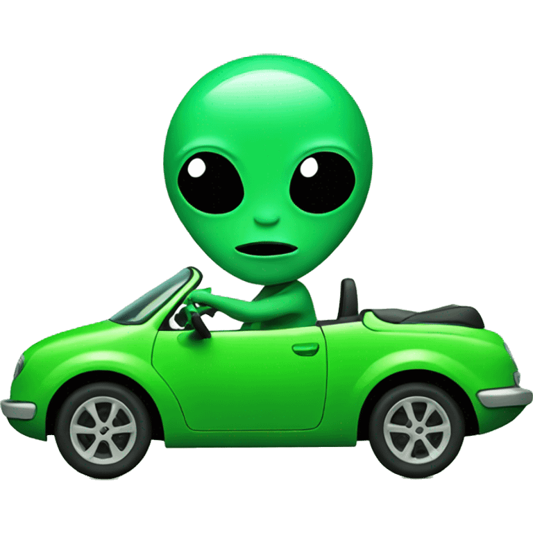 Alien driving bright green car emoji