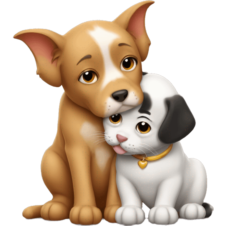 cat kissing a dog emoji