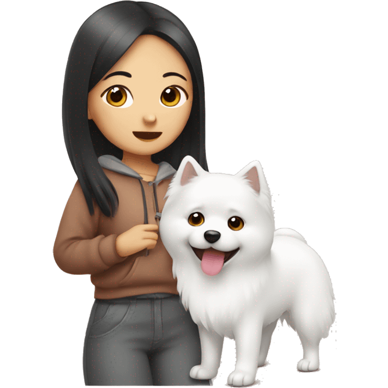 asian girl with Japanese spitz dog emoji