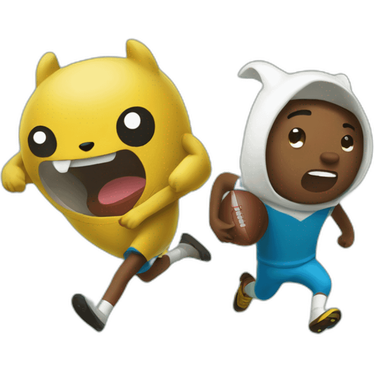 Jale and finn from adventure time playing football emoji