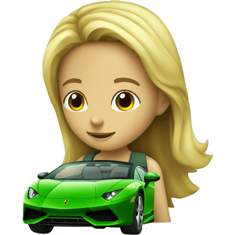 Green lamborgini technica with kid in it emoji