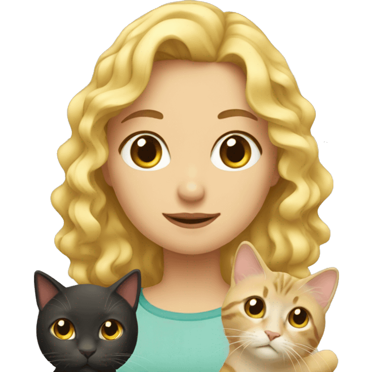 blonde wavy haired girl with a cat in front  emoji