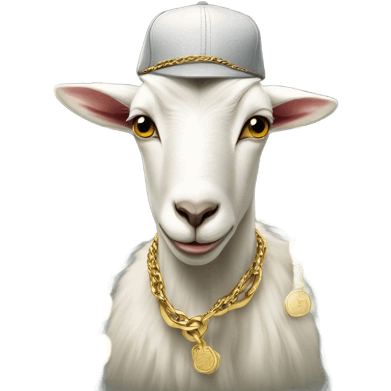 A Goat with gold chains and money and a cap  emoji