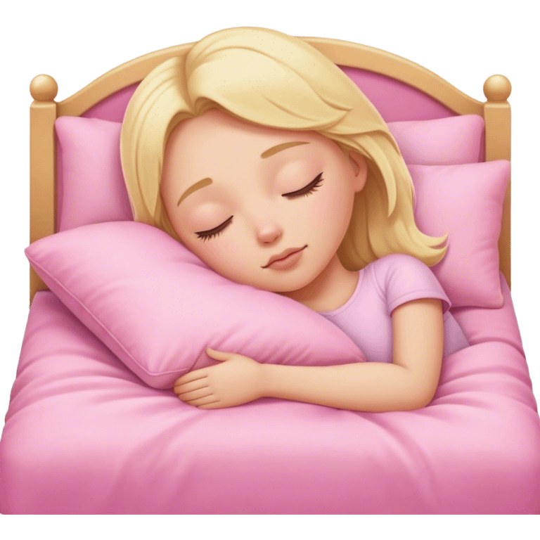 blonde girl asleep in pink bed emoji