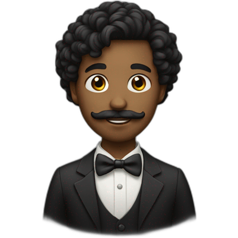 young black man with a bow tie and a moustache and shirt hair emoji