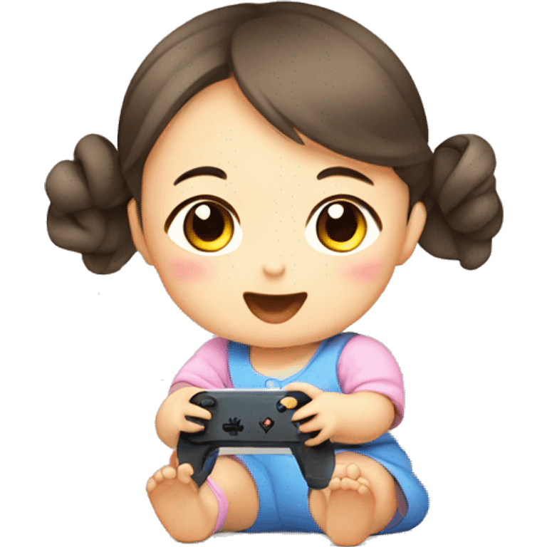 korean baby girl playing nintendo emoji