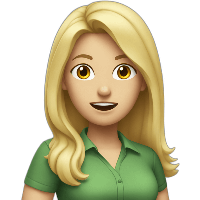 front view woman teacher long blonde hair green shirt no glasses yelling emoji