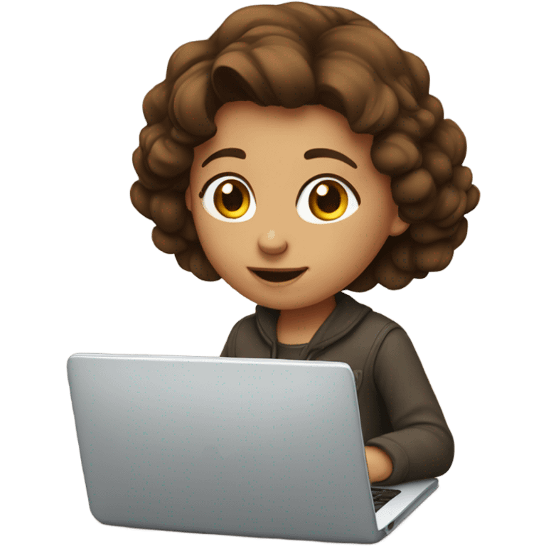 girl with brown hair sitting at a laptop emoji