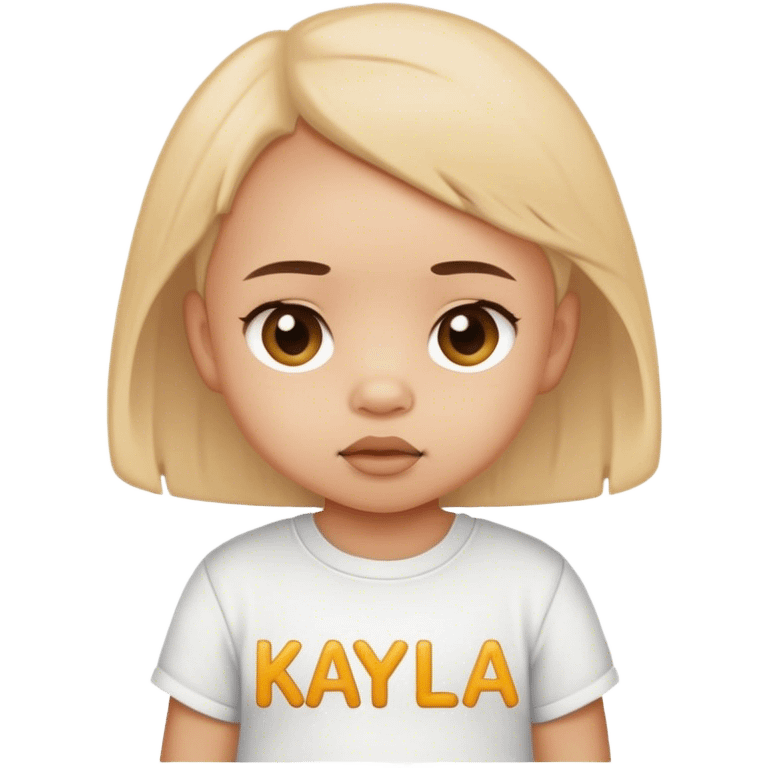 A cute baby withe word Kayla on her shirt emoji