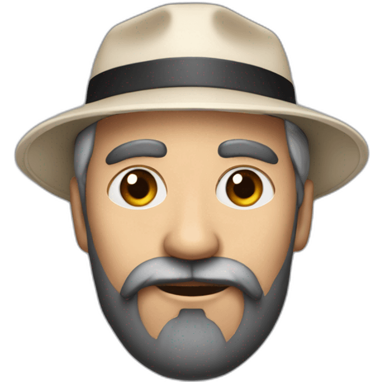 A grandfather with a black beard and a cyber eye on the right side of his face wearing a hat emoji