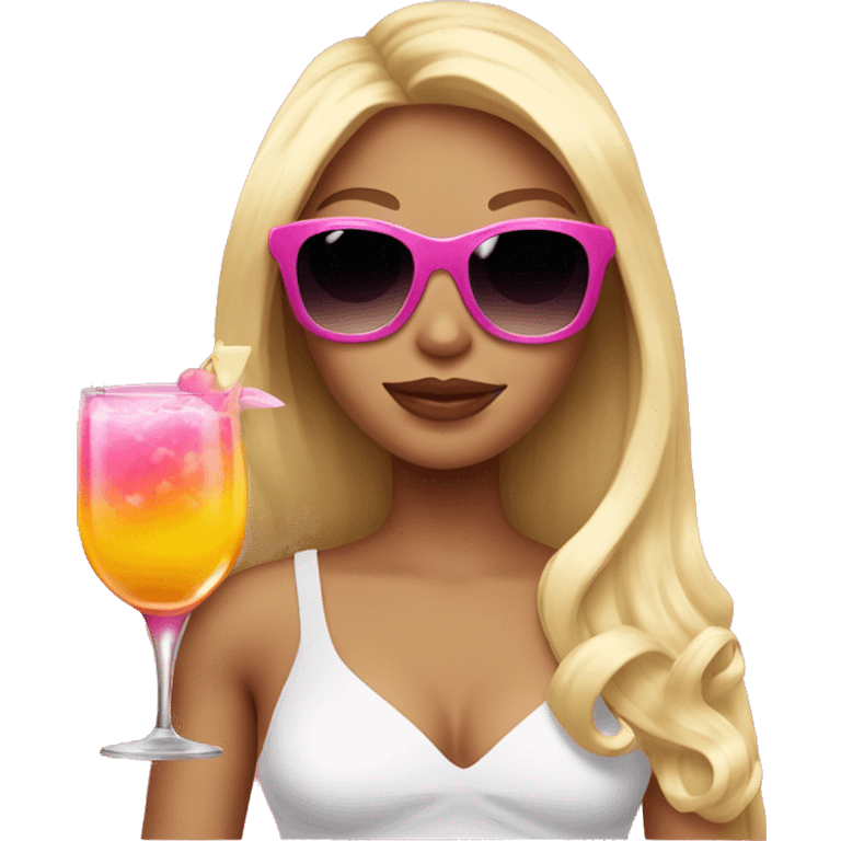 girl with long blond hair pink lips and sunglasses holding a cocktail  emoji