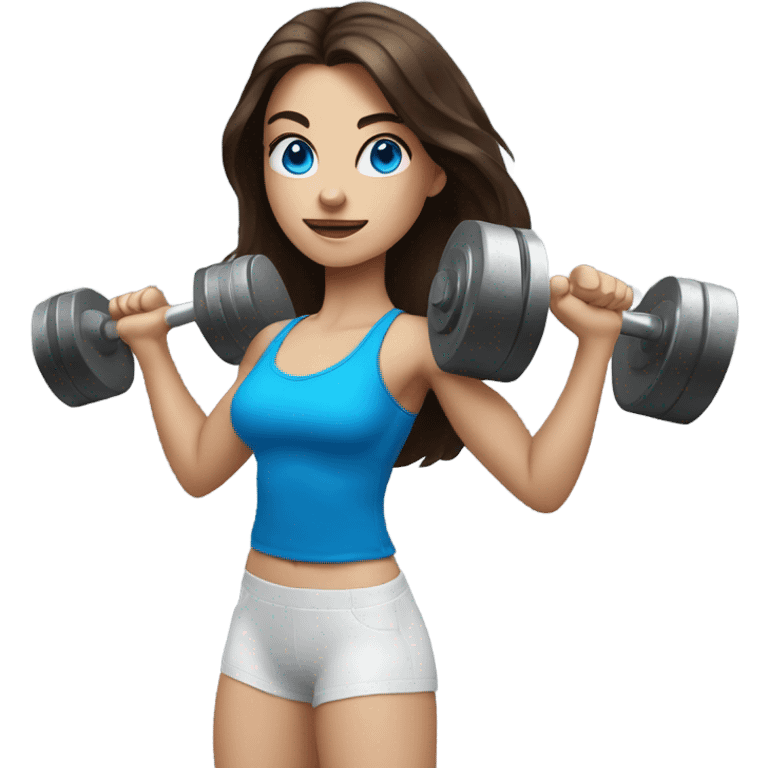 Realistic brunette girl with bright blue eyes lifting weights emoji