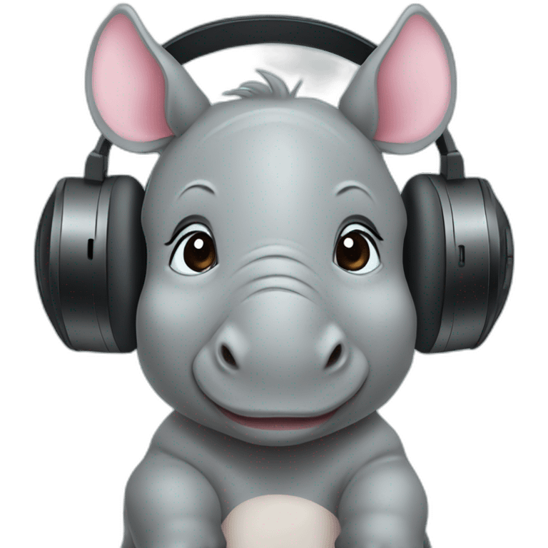 cute baby rhino with headphone emoji