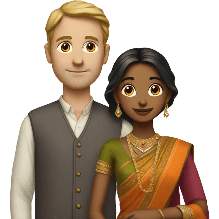 Pretty indian girl in sari with white man emoji