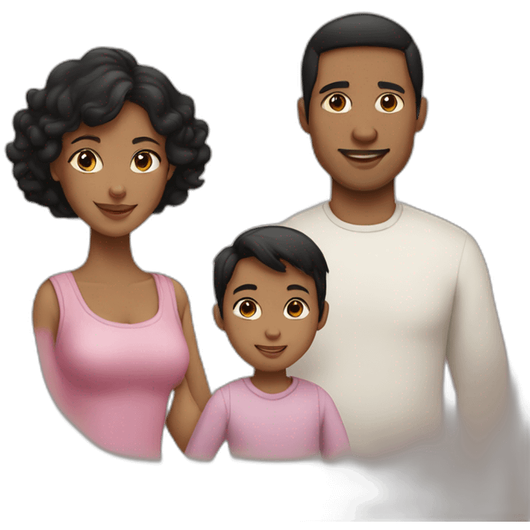 Family of three, woman with black hair, men with black hair, baby girl, 2 cats emoji