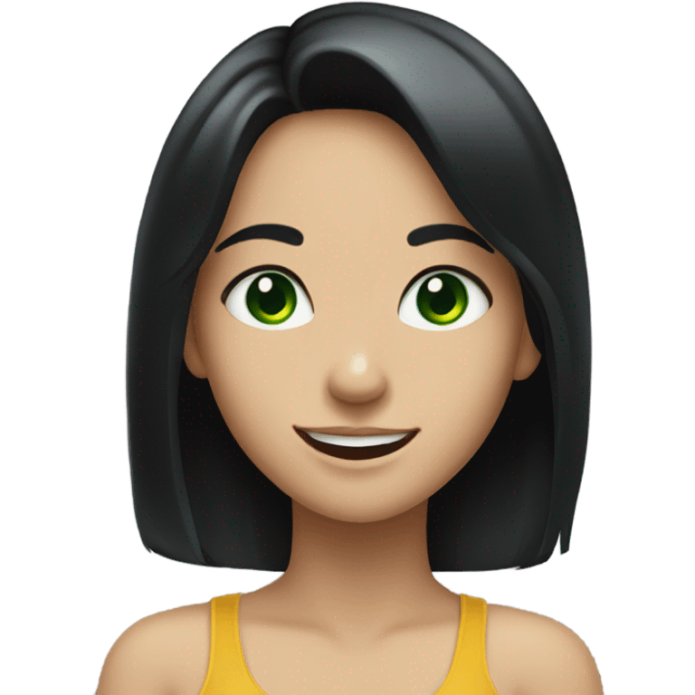 smiling girl with black hair green eyes emoji