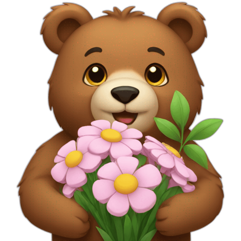 Bear holding flower bouquet emoji